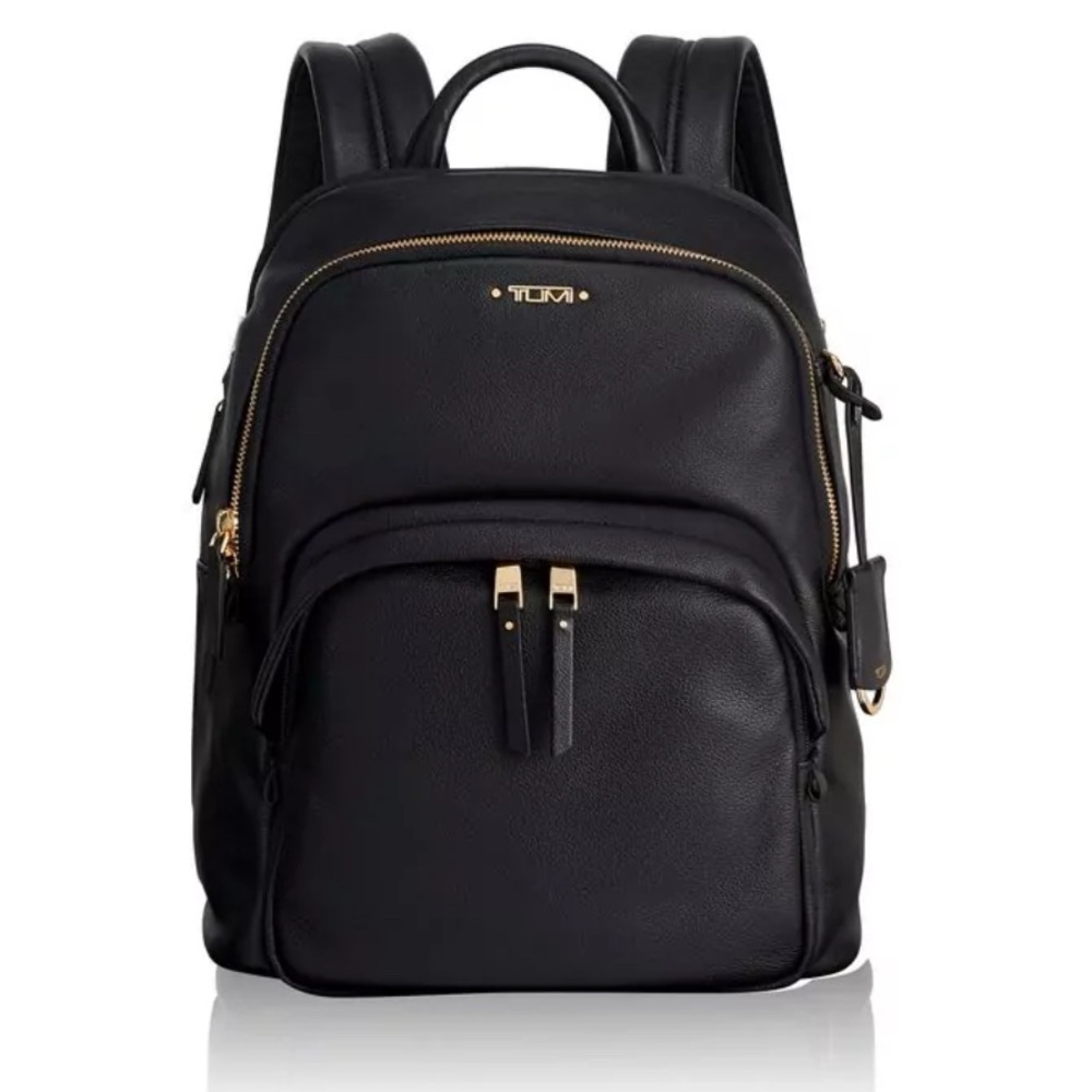 Tumi Voyageur Dori Black Leather Backpack with Gold Hardware